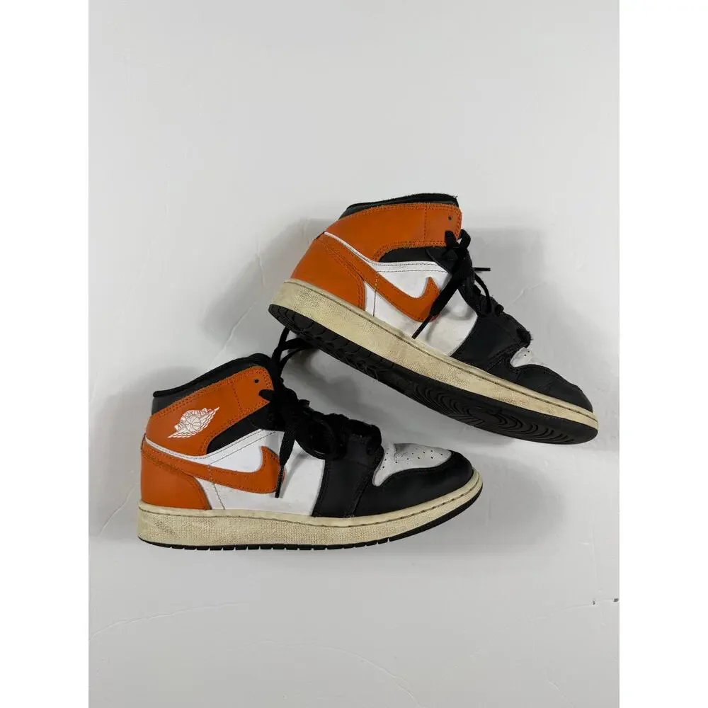 Nike Air Jordan 1 Mid SE Black White Orange High Top Sneakers Size 5 youth